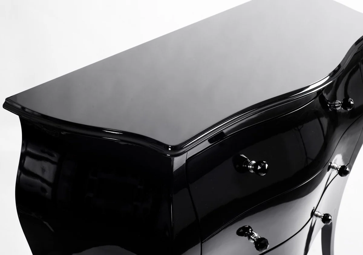 Casa Padrino cómoda barroco de lujo negro alto brillo - Cómoda de madera maciza hecha a mano con 3 cajones - Muebles de lujo en estilo barroco - Muebles barrocos - Interior barrocos
