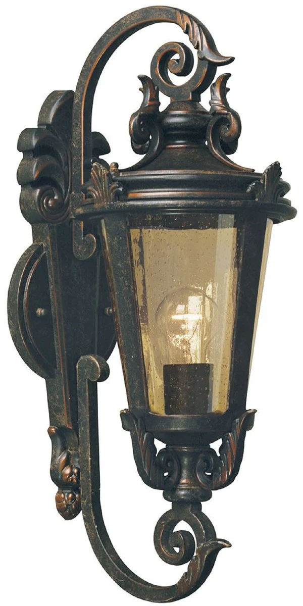 Casa Padrino lámpara de pared para exteriores barroco negro antiguo / bronce / ámbar 22.5 x 22 x A. 55 cm - Lámpara de exterior nostálgica terraza jardín terraza - Luces de exterior nostálgicas