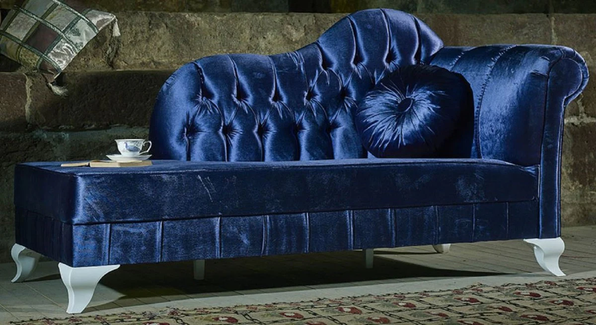 Casa Padrino chaise longue boulle barroco de lujo azul / blanco - Chaise longue de madera maciza hecha a mano con terciopelo noble y almohada decorativa - Muebles Barrocos - Noble y Espl¨¦ndido