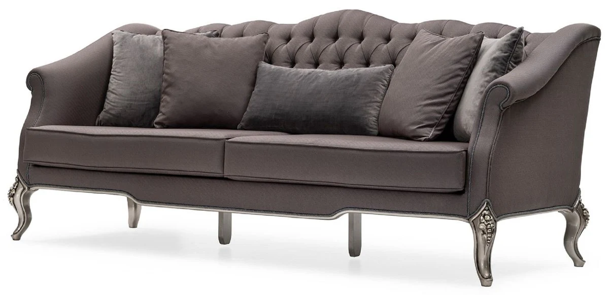 Casa Padrino sof¨¢ de sal¨®n barroco de lujo gris / plata - Sof¨¢ barroco hecho a mano con cojines decorativos - Muebles barrocos - Muebles de sal¨®n de lujo en estilo barroco - Noble y Magn¨ªfico