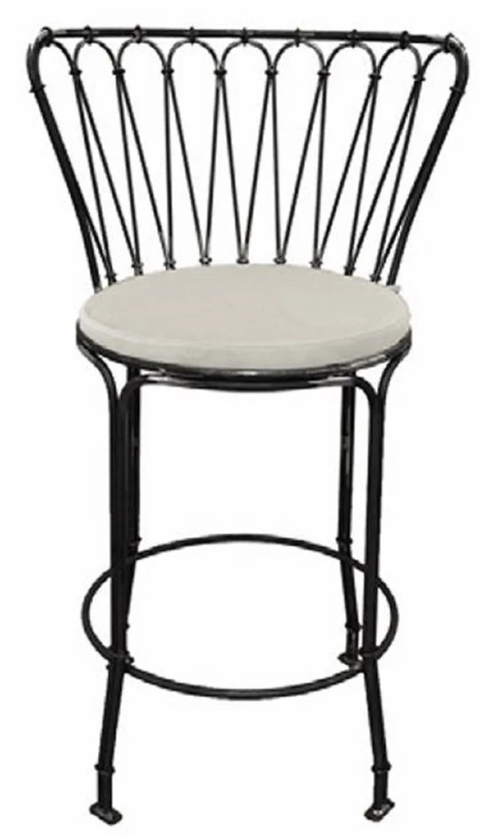 Casa Padrino silla de bar de lujo Art Nouveau de hierro forjado con coj¨ªn de asiento negro / gris A. 110 cm