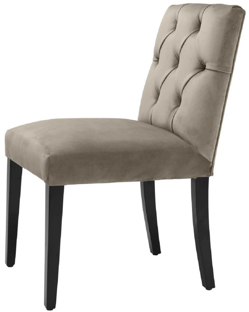 Casa Padrino silla de comedor de lujo greige / negro 51 x 64 x A. 90 cm - Silla de Cocina Chesterfield con Terciopelo Fino - Muebles de Comedor de Lujo