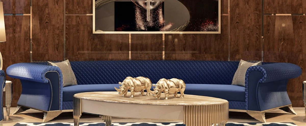 Casa Padrino Sof¨¢ Art Deco de Lujo Azul / Oro - Sof¨¢ de Sala de Estar Curvo - Sof¨¢ del Hotel - Muebles de Hotel y Sala de Estar Art Deco de Lujo