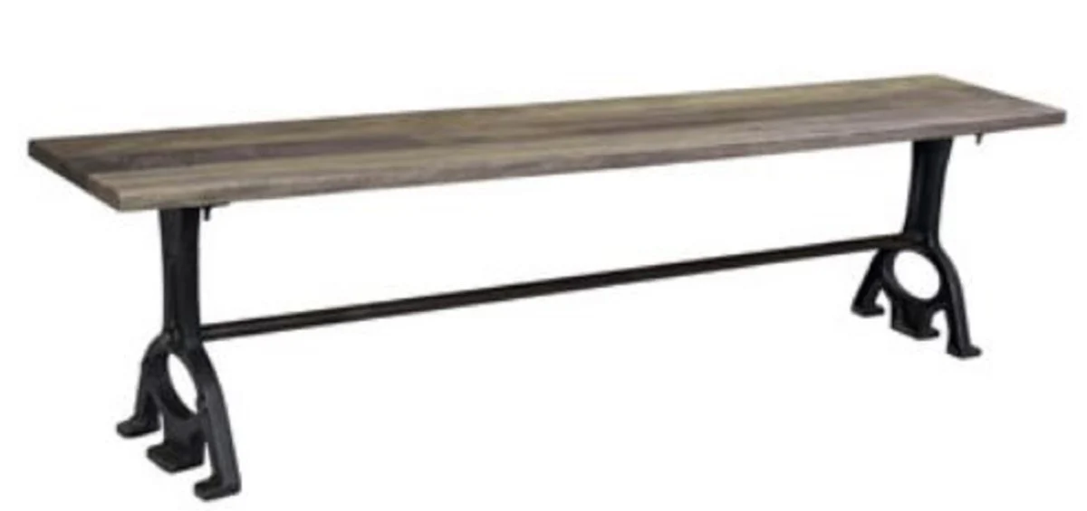 Casa Padrino banco en diseño industrial marrón / negro 180 x 33 x H. 46 cm - Banco de Madera Maciza - Banco de Jardín - Muebles en Diseño Industrial