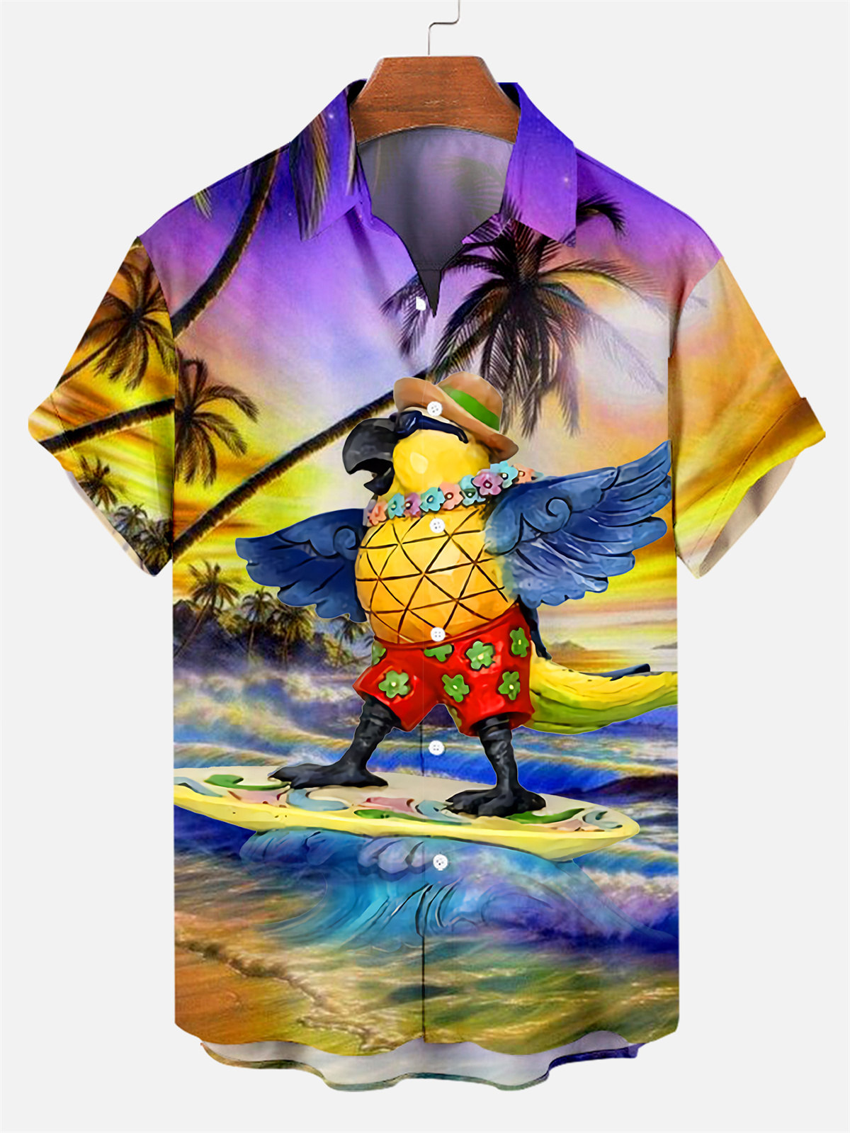 Suitmens Men's Men's Tiki Style Hawaiian Vacation Print Three-Piece Set 033