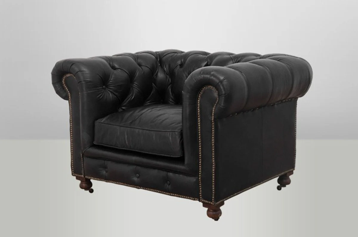 Chesterfield luxury leather armchair Vintage Leather Old Saddle Black Casa Padrino - Club