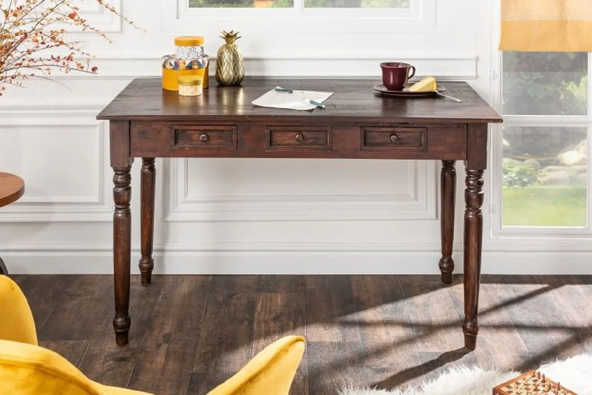 Casa Padrino escritorio de caoba de estilo campestre con 3 cajones marr¨®n oscuro 120 x 58 x H. 76 cm - Muebles de Oficina de Estilo Campestre