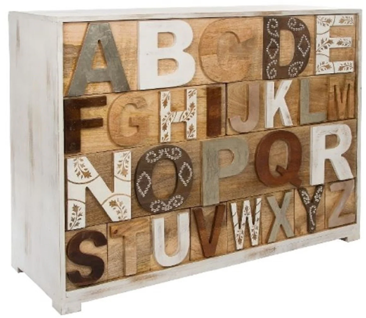 Casa Padrino c¨®moda de estilo campestre con 12 cajones blanco antiguo / multicolor 115 x 40 x H. 90 cm - Muebles de Estilo Campestre