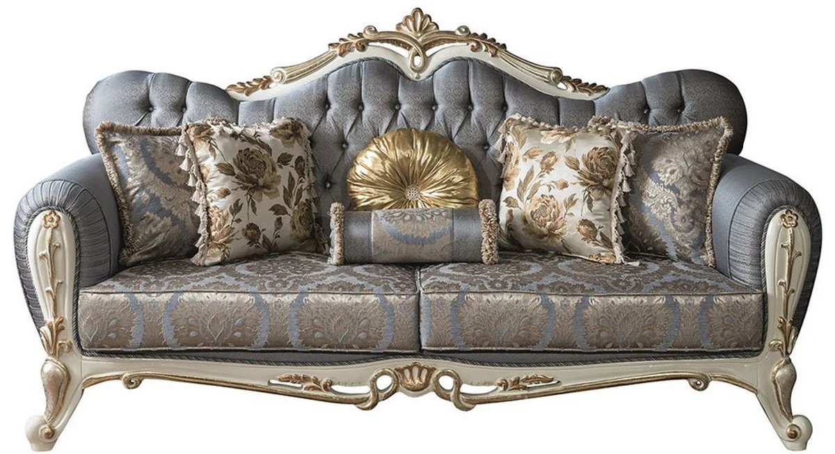 Casa Padrino sof¨¢ de sal¨®n barroco de lujo con pedrer¨ªa y almohadas decorativas azul / blanco / oro 220 x 85 x A. 110 cm - Muebles de Sal¨®n Nobles de Estilo Barroco