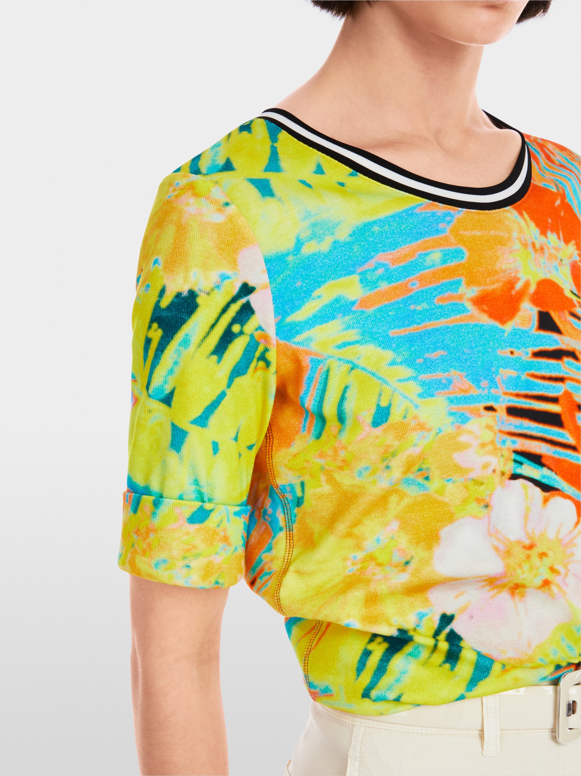 Marc-Cain Ribbed Hawaiian print T-shirt