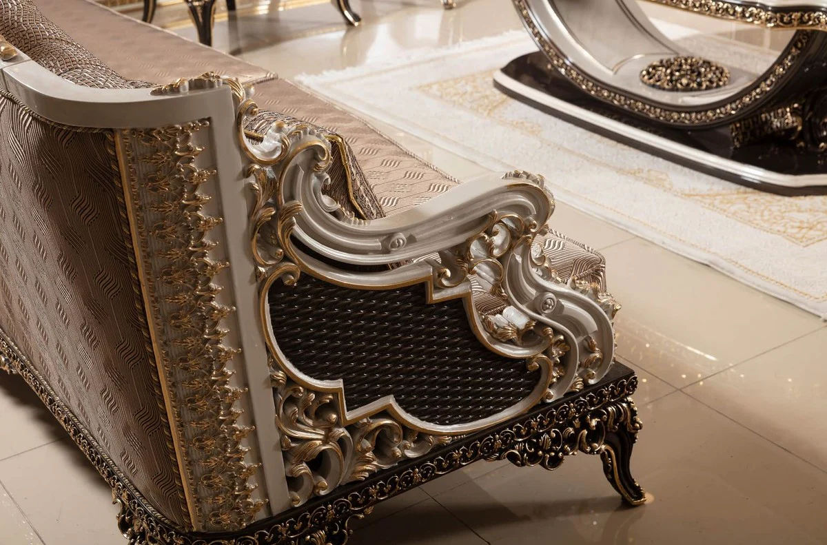 Casa Padrino sof¨¢ barroco de lujo gris / blanco / marr¨®n oscuro / oro 255 cm