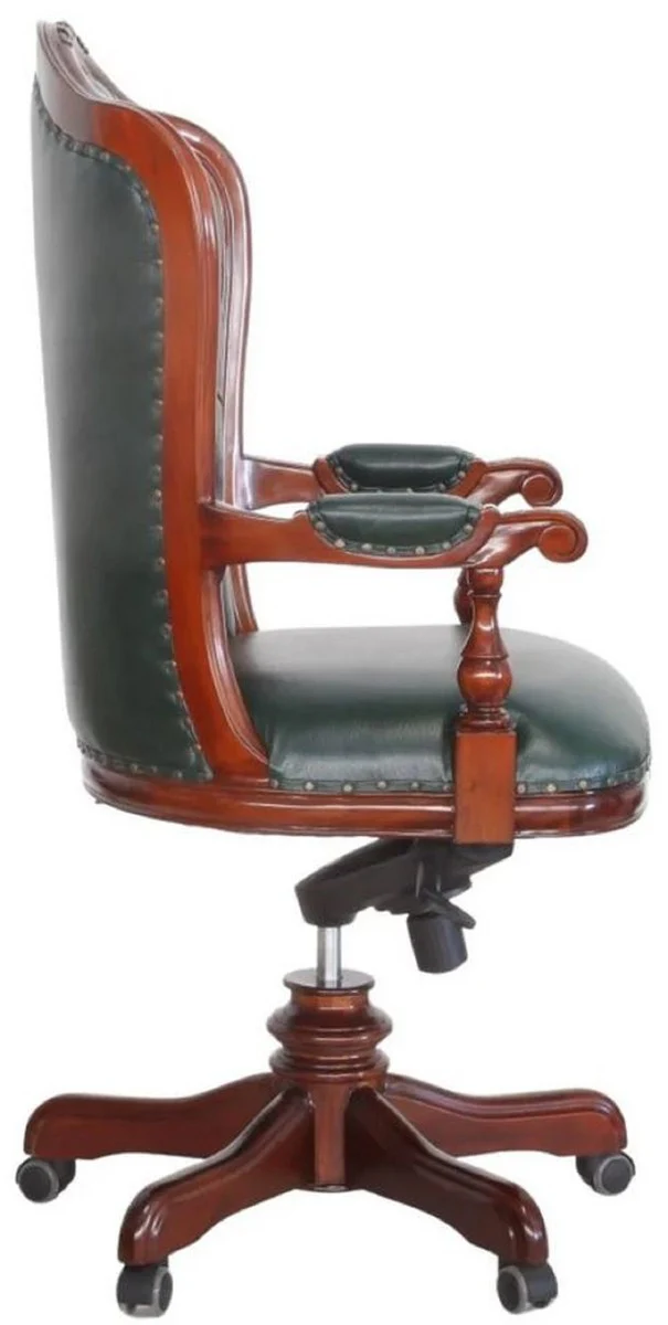 Casa Padrino silla de escritorio barroco de lujo Chesterfield de cuero genuino verde oscuro / marr¨®n A. 123 cm - Muebles de oficina barrocos