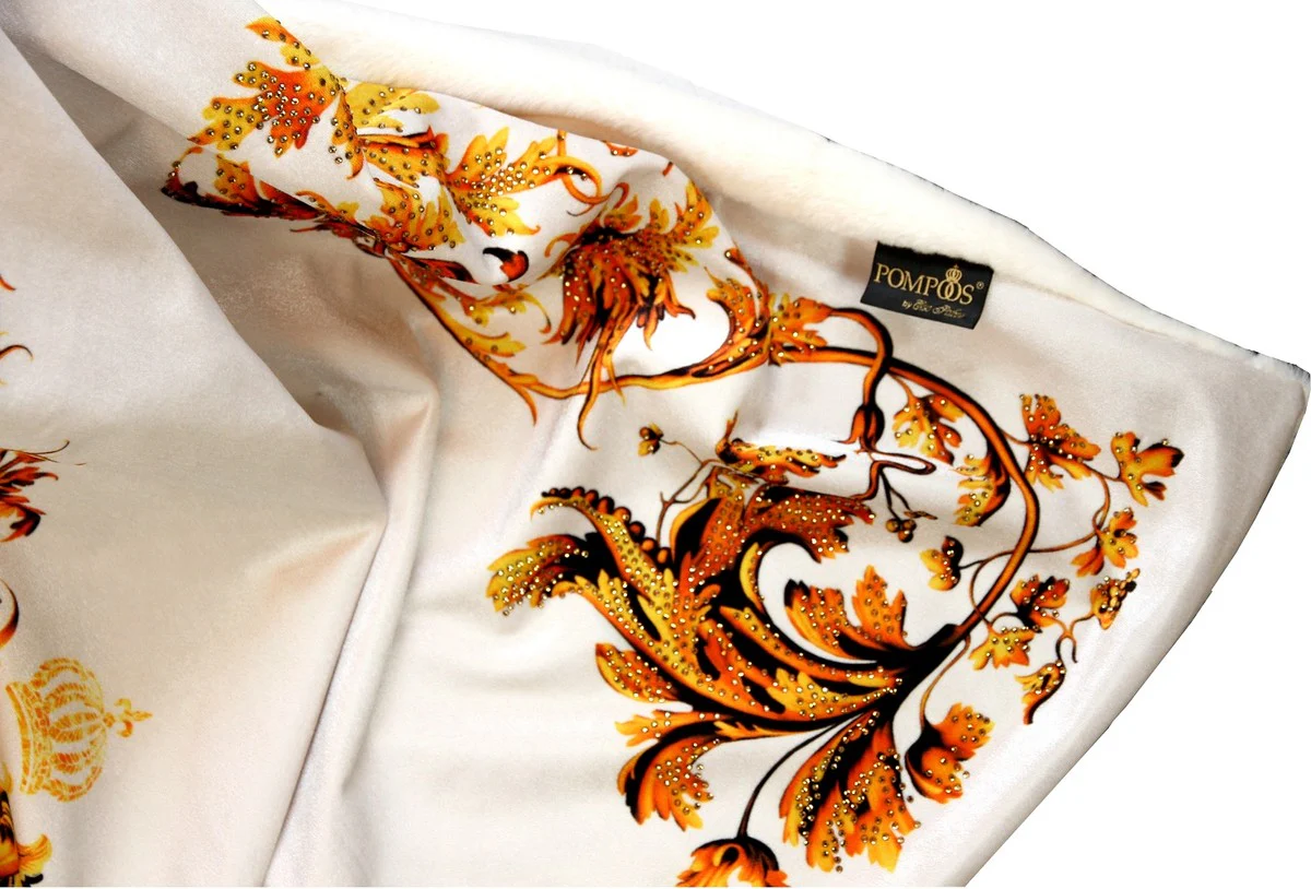 Manta de lujo Pomp??s de Casa Padrino barroco crema / oro de Harald Gl??ckler con pedrer¨ªa