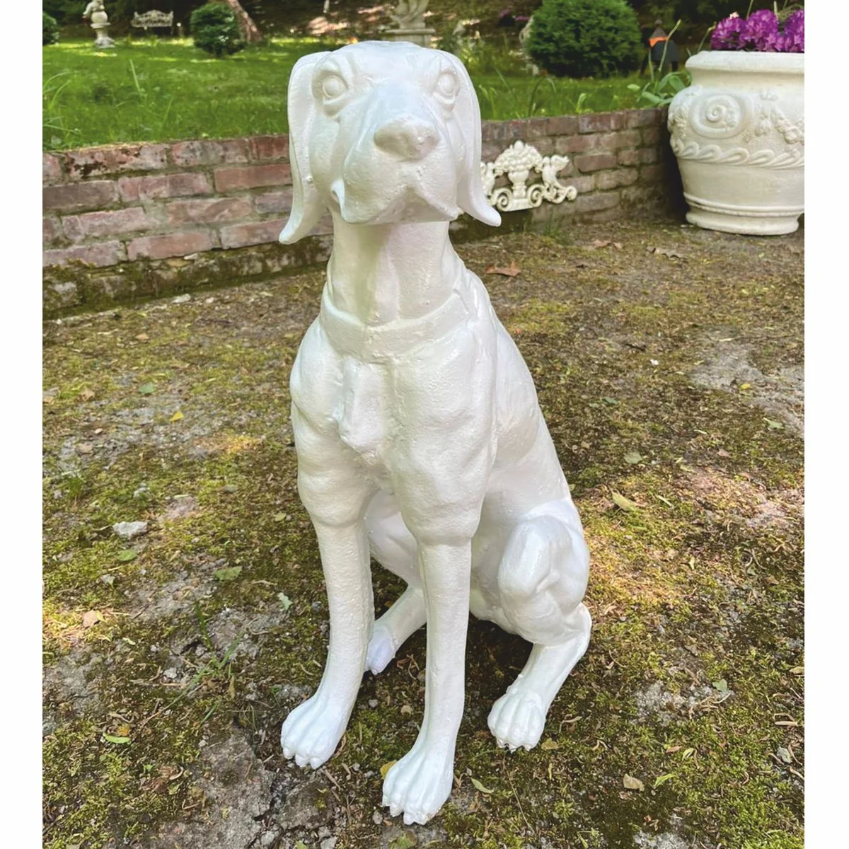 Casa Padrino escultura decorativa de perro en bronce blanco A. 70 cm - Decoraci¨®n de jard¨ªn