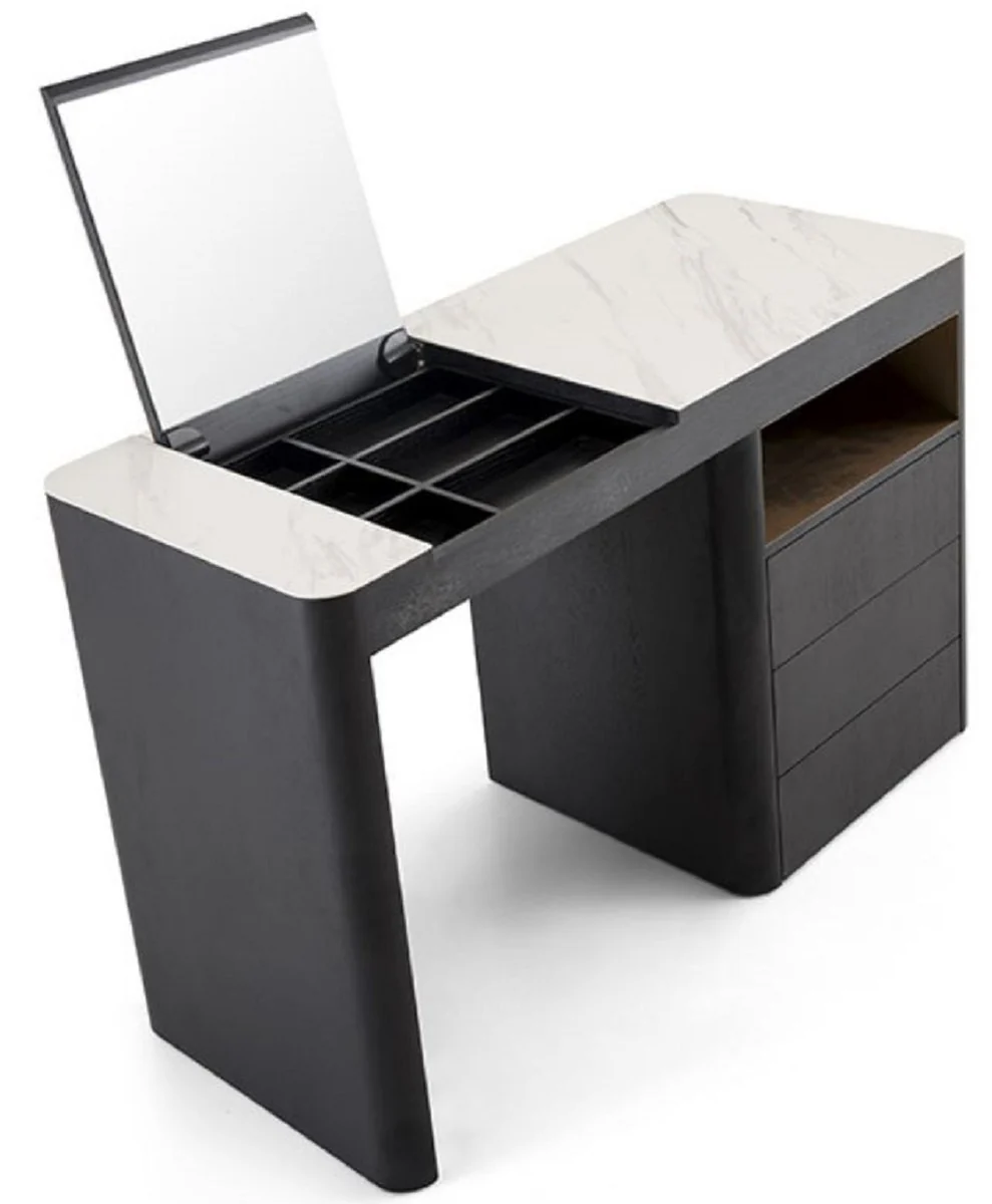 Casa Padrino tocador de lujo con 3 cajones y espejo plegable negro / blanco 120 x 50 x A. 76 cm - Muebles de ba?o de lujo - Muebles de Hotel