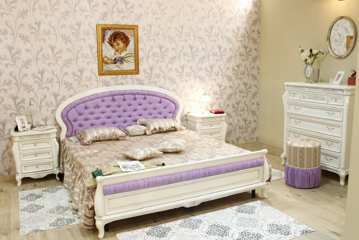 Casa Padrino cómoda barroco de lujo blanco / gris / púrpura / plata - Magnífica cómoda de dormitorio de estilo barroco - Muebles de dormitorio de lujo de estilo barroco - Muebles barroco