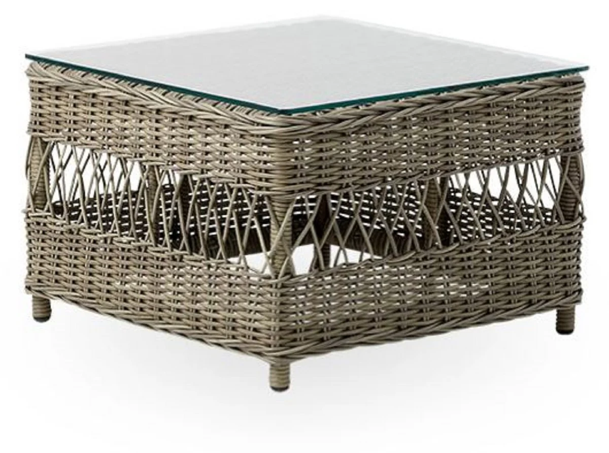 Casa Padrino mesa de jardín de lujo gris antiguo 60 x 60 x A. 42 cm - Mesita de jardín y terraza resistente a la intemperie con tapa de vidrio - Muebles de jardín y terraza modernos