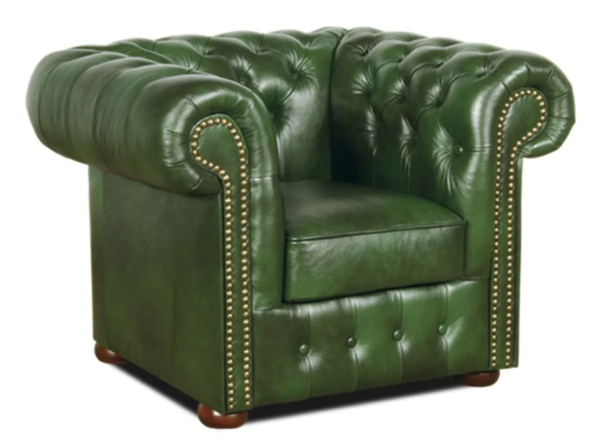 Casa Padrino Chesterfield sill¨®n de cuero genuino verde 110 x 90 x H. 78 cm - colecci¨®n de lujo