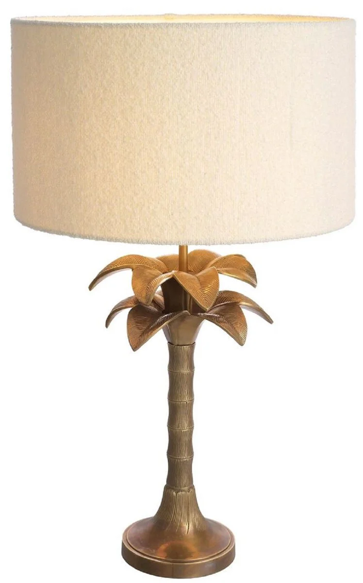 Casa Padrino lámpara de mesa de lujo palmera latón vintage / crema Ø 45 x A. 76,5 cm - Lámpara de escritorio en diseño de palmera - Lámparas de mesa de lujo - Muebles de lujo - Calidad de lujo