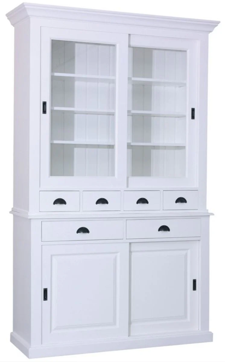 Casa Padrino gabinete de cocina estilo country blanco 142 x 48 x H 225 cm - Gabinete de Cocina de 2 Piezas con 4 Puertas Correderas y 6 Cajones