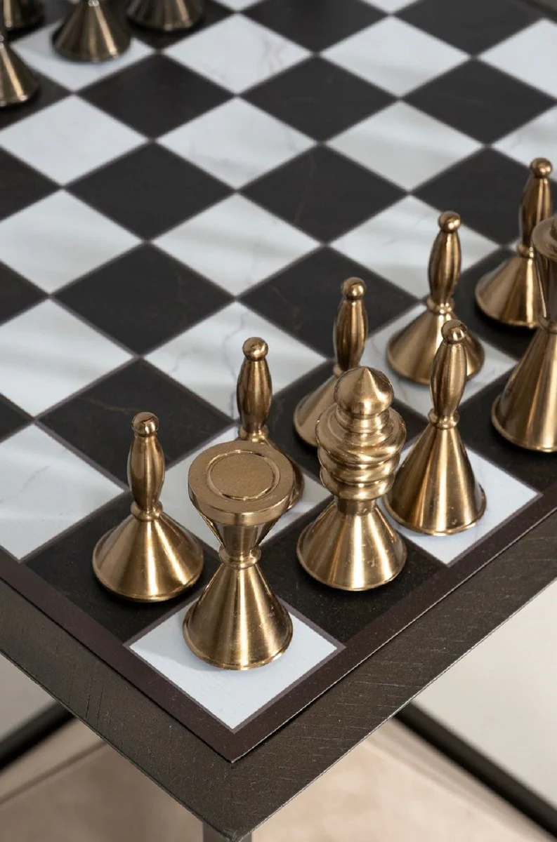 Casa Padrino mesa auxiliar de ajedrez de lujo marr¨®n oscuro / blanco / beige / bronce 50 x 50 x A. 70 cm - Mesa auxiliar de sal¨®n - Mesa de hotel - Muebles de sal¨®n - Muebles de hotel