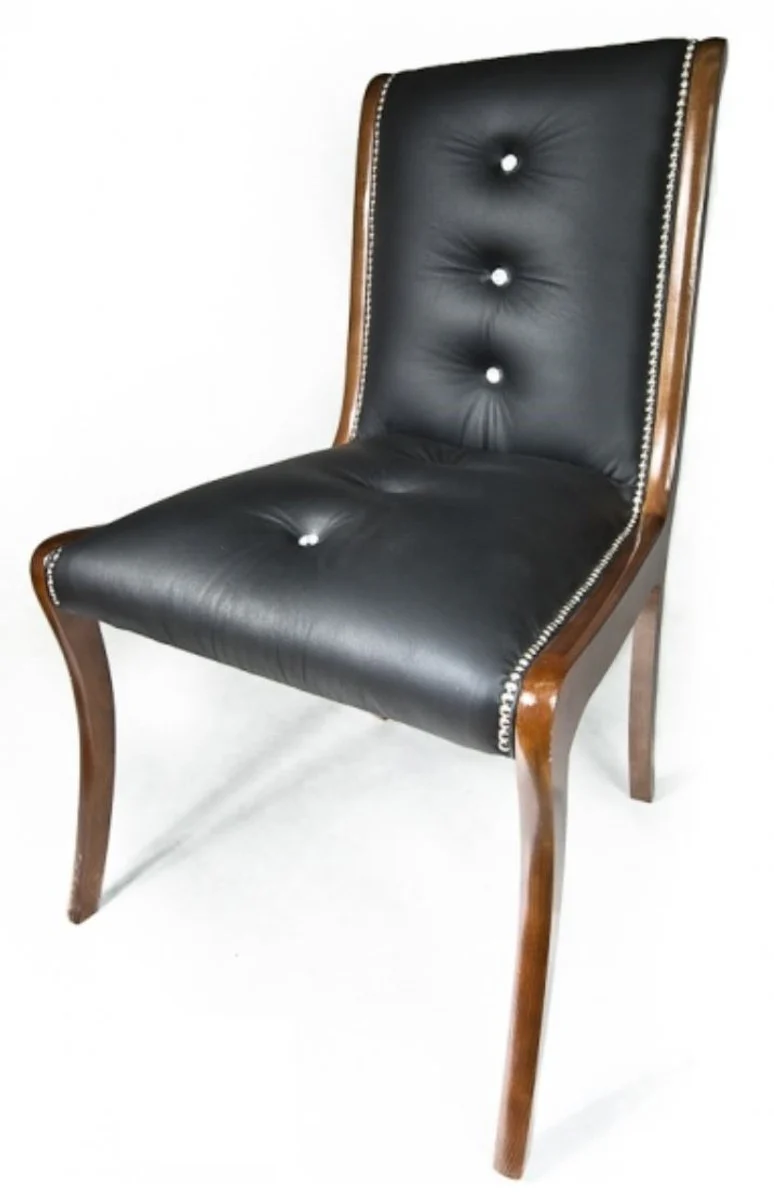 Casa Padrino silla de cuero genuino con piedras brillantes 50 x 47 x H. 95 cm - muebles de lujo