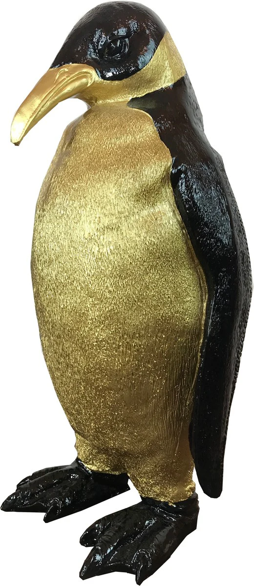 Casa Padrino figura decorativa de diseño pingüino negro / oro 24 x 20 x A. 48 cm - Escultura decorativa resistente a la intemperie - Decoración de Sala de Estar