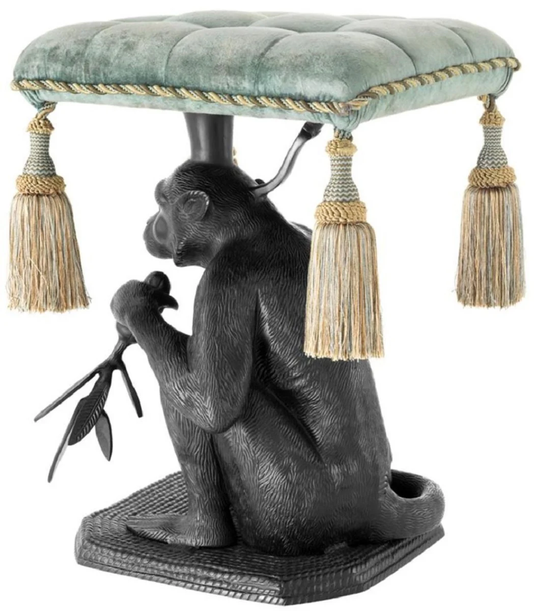 Casa Padrino taburete de diseño mono negro / turquesa 38 x 43 x H. 58 cm - Muebles de Lujo