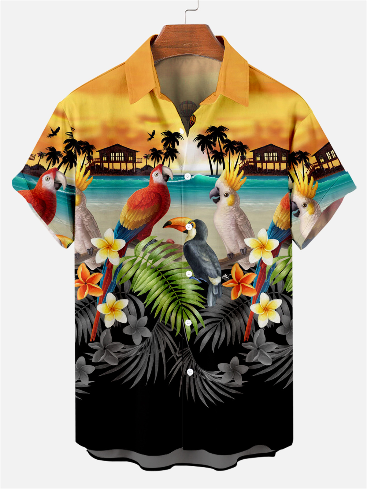 Suitmens Men's Men's Tiki Style Hawaiian Vacation Print Three-Piece Set 034