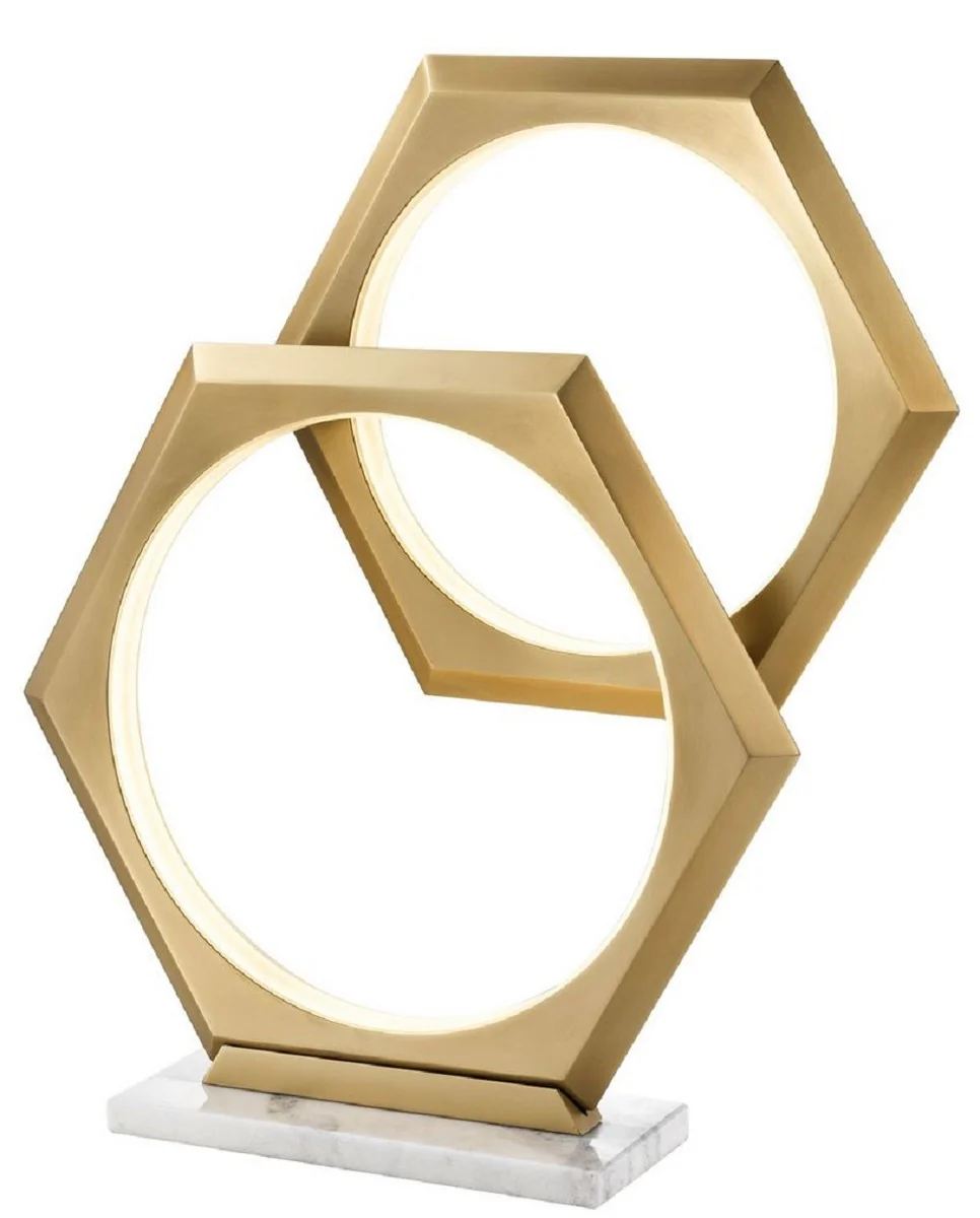 Casa Padrino Lámpara de Mesa LED de Lujo Latón Antiguo / Blanco 52 x 14 x H. 58 cm - Lámpara de Mesa de Diseño Regulable con Base de Mármol - Colección de Lujo