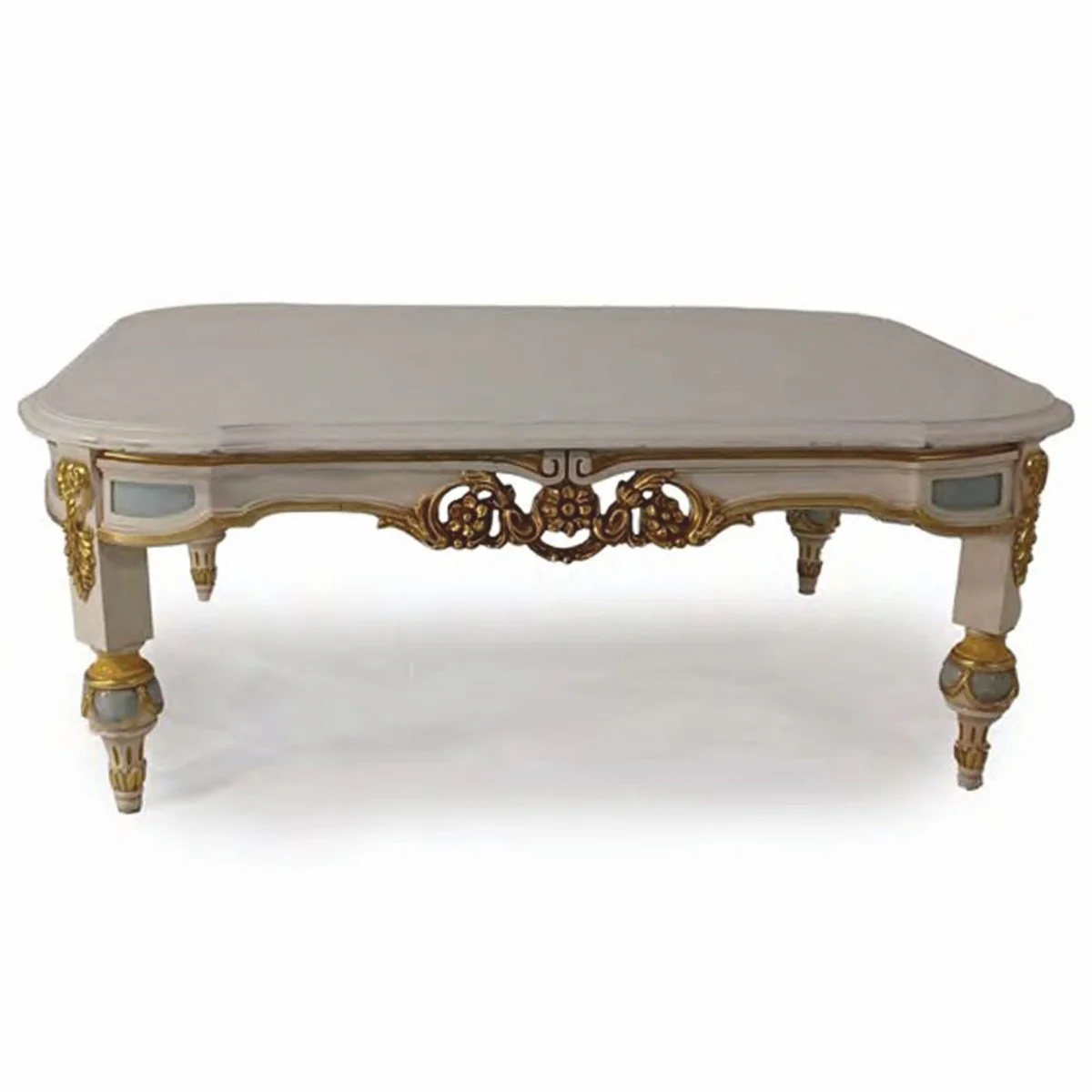 Casa Padrino mesa de centro barroco de lujo gris / azul claro / oro 111 cm - Hecho en Italia