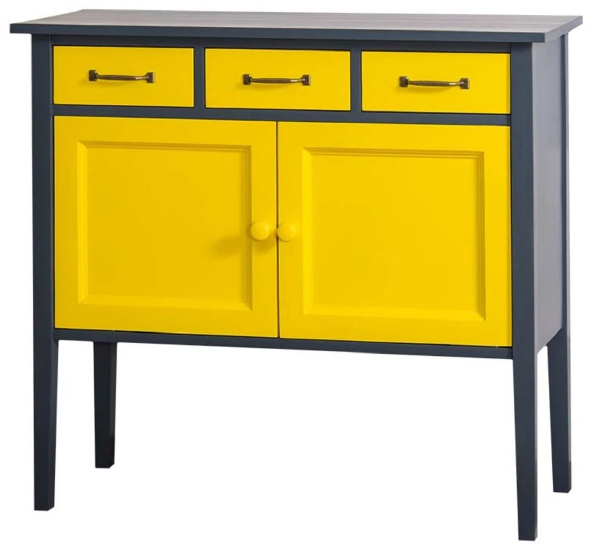 Casa Padrino cómoda de estilo campestre con 3 cajones y 2 puertas gris oscuro / amarillo 100 x 41 x H. 90 cm - Muebles de Estilo Campestre
