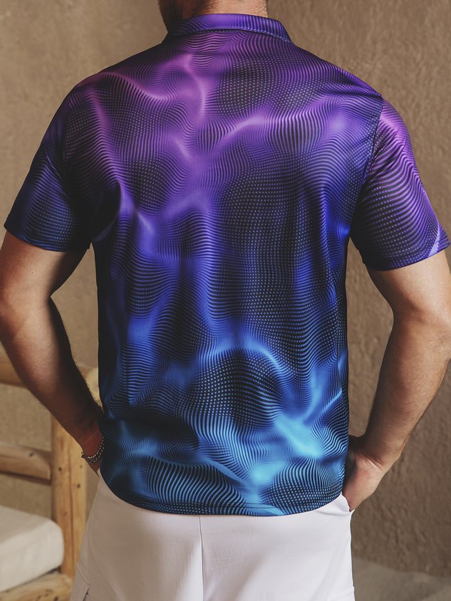 Gradient 3D Abstract Polka Dot Short Sleeve Polo Shirt