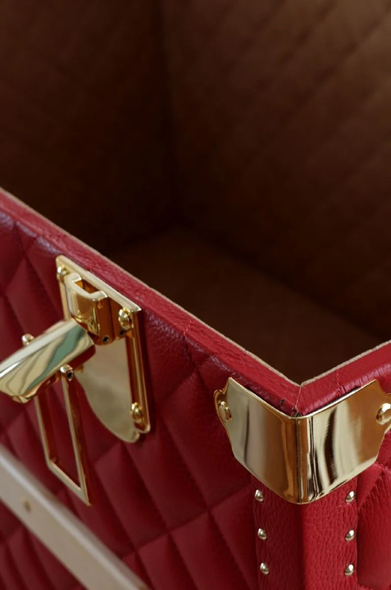 Casa Padrino maleta de lujo de cuero genuino rojo / oro 100 cm - Hecho en Italia