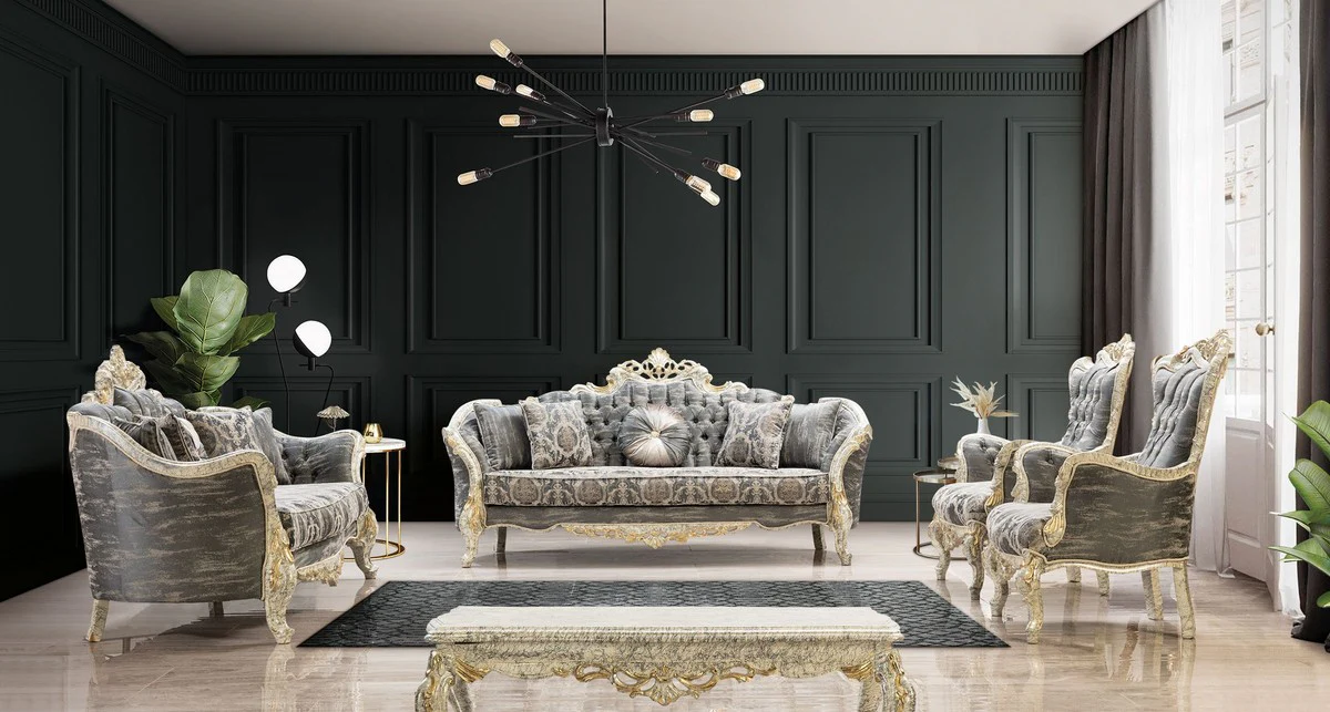 Casa Padrino mesa de centro barroco de lujo blanco antiguo / oro - Mesa de sal¨®n de estilo barroco hecha a mano - Muebles de lujo estilo barroco - Muebles de sal¨®n estilo barroco - Muebles barrocos