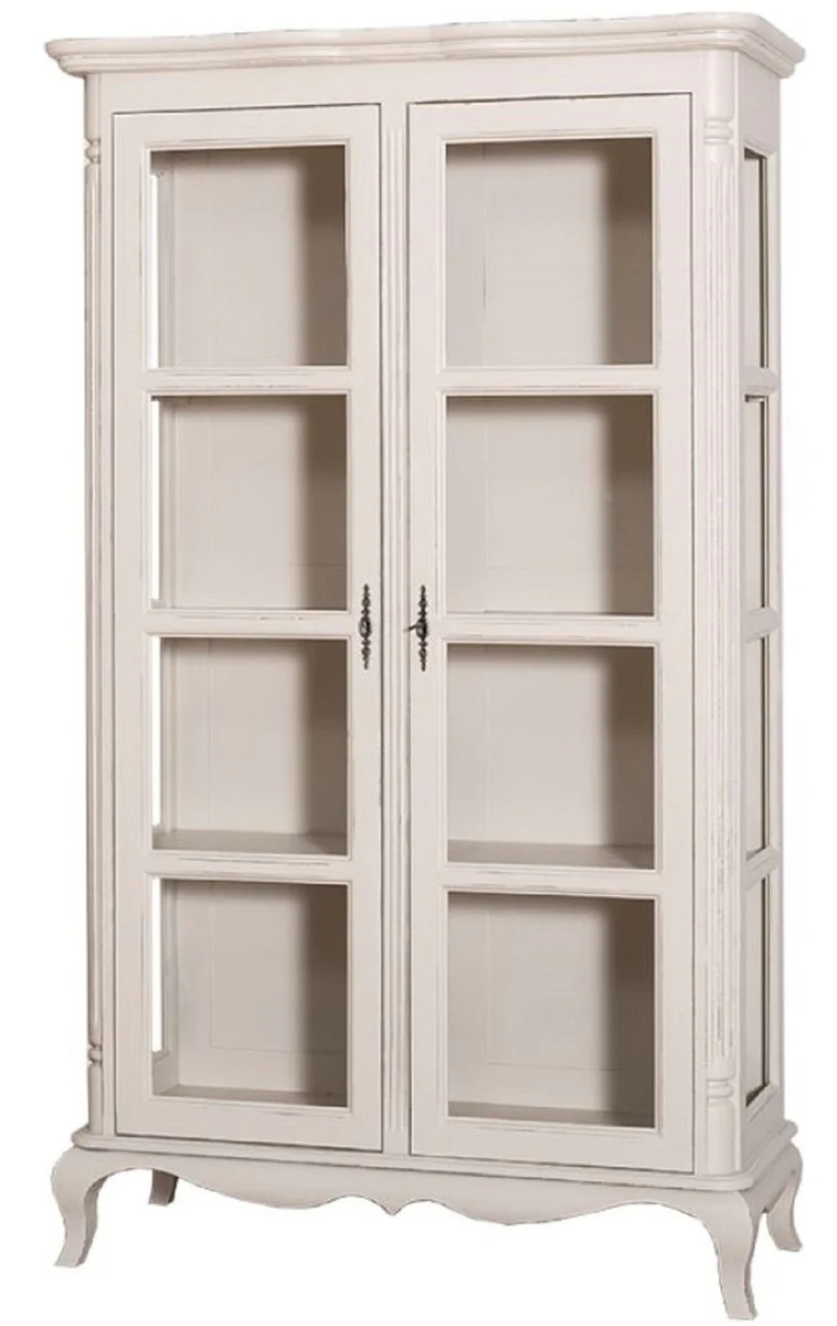 Casa Padrino armario de la sala de estilo campestre gris claro antiguo 112 x 49 x H. 190 cm - Mueble de Sal¨®n de Madera Maciza con 2 Puertas de Vidrio