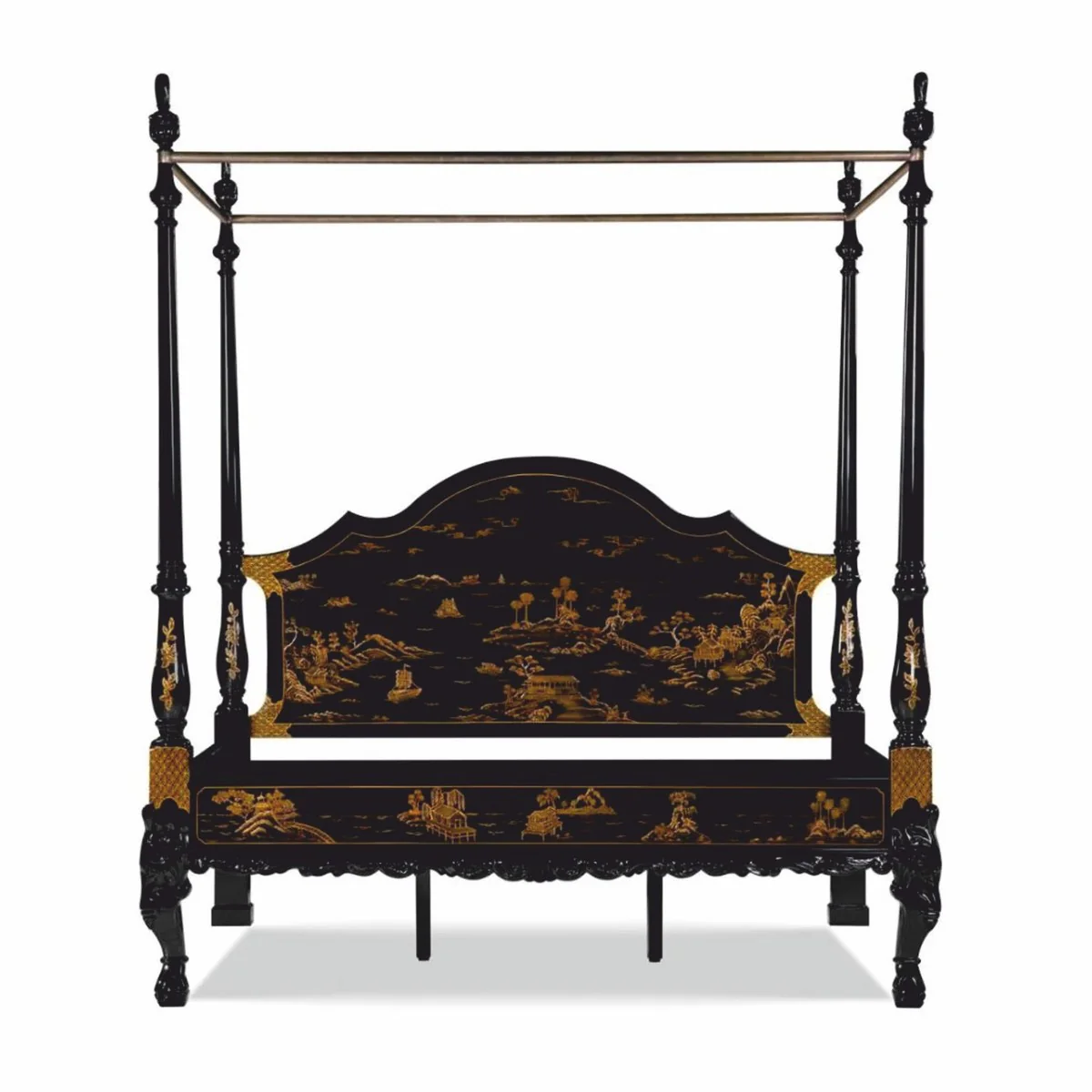 Casa Padrino cama con dosel de estilo chino barroco de lujo negro / oro - Muebles de dormitorio