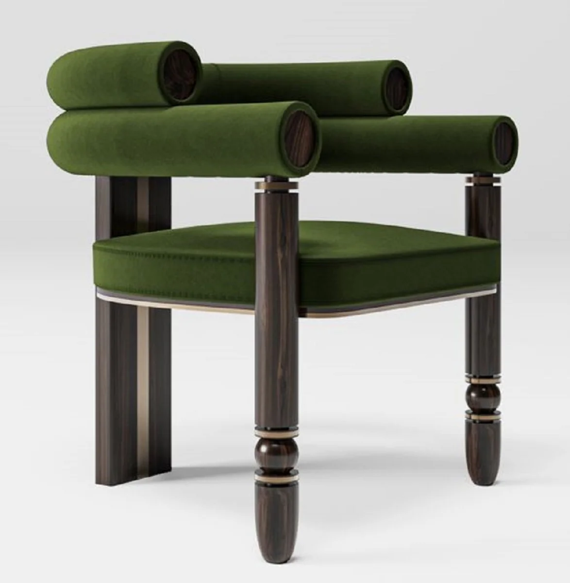 Casa Padrino silla de comedor de lujo con reposabrazos verde / marr¨®n oscuro / lat¨®n 69 x 63 x A. 72 cm - Silla de cocina con elegante tela de terciopelo - Muebles de comedor - Muebles de lujo