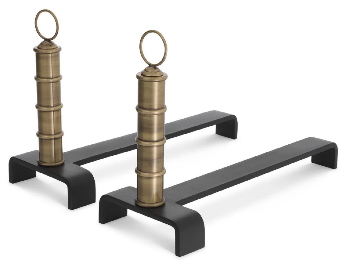 Casa Padrino conjunto de morillos de lujo lat¨®n vintage / negro 45 x 17 x A. 30 cm - Accesorios para Chimeneas - Colecci¨®n de Lujo