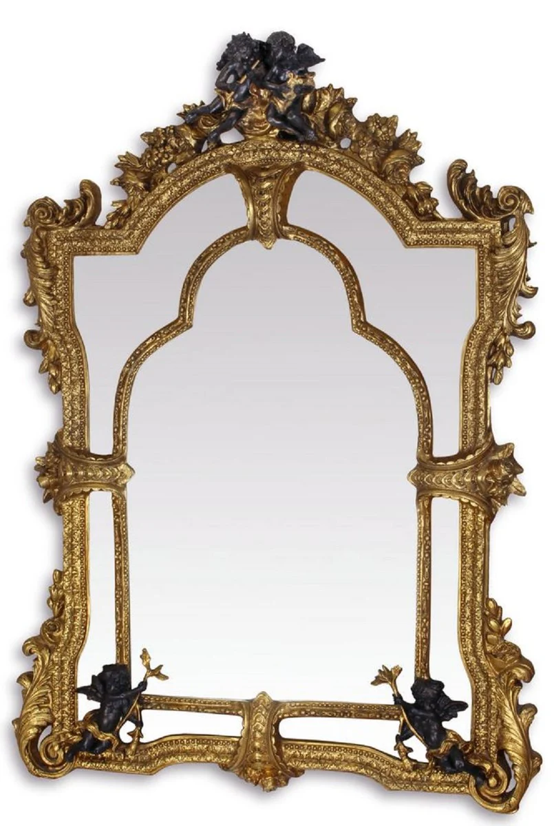 Casa Padrino Espejo Barroco Oro / Negro 101 x H. 138,5 cm - Magn¨ªfico Espejo de Pared en Estilo Barroco
