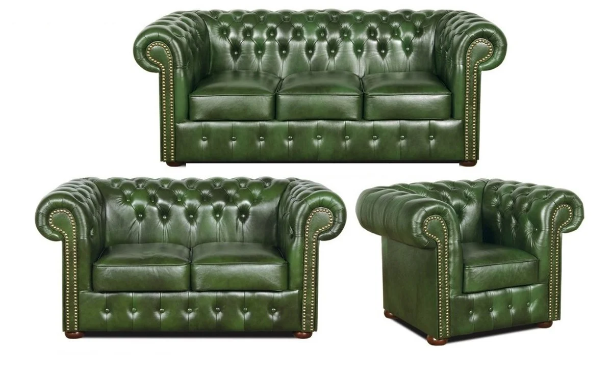Casa Padrino Chesterfield sala de estar conjunto verde - lujosos muebles de cuero genuino