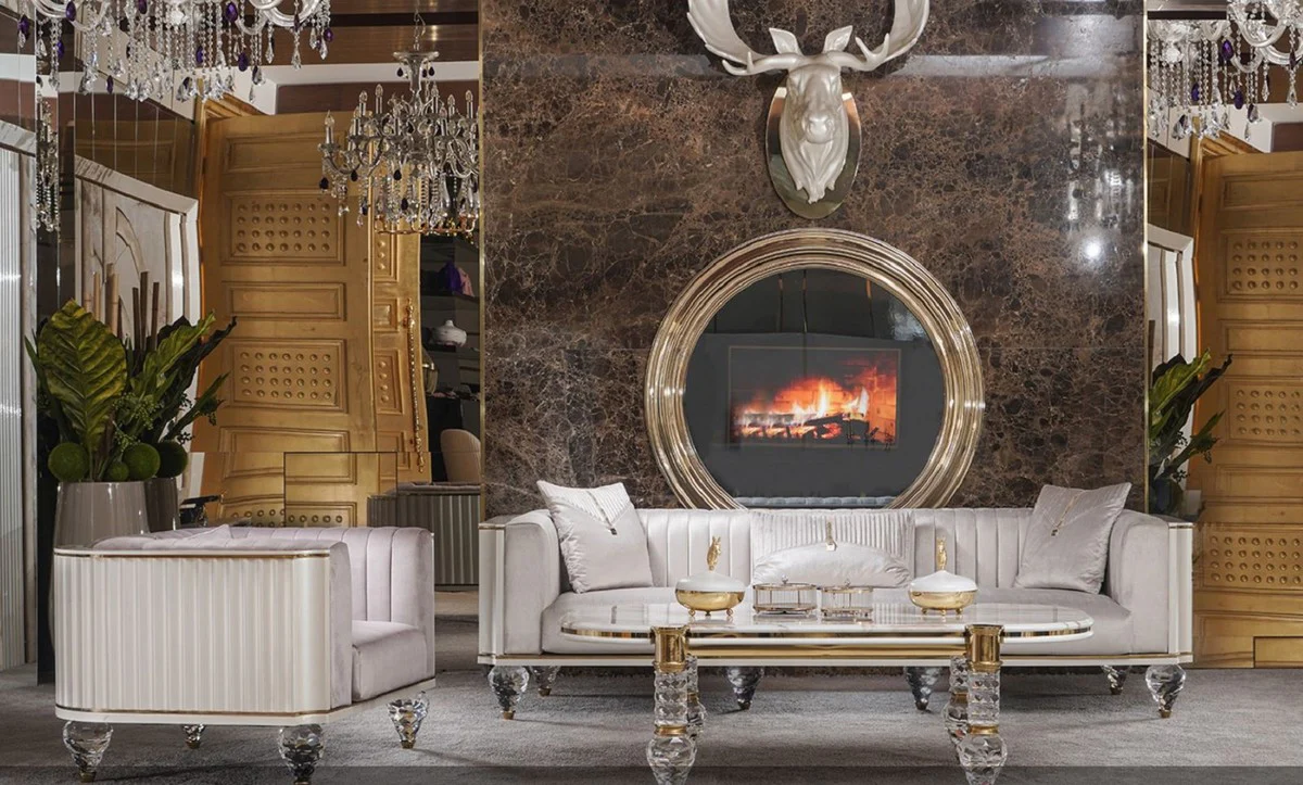 Casa Padrino sof¨¢ de 4 plazas Art Deco de lujo gris / oro