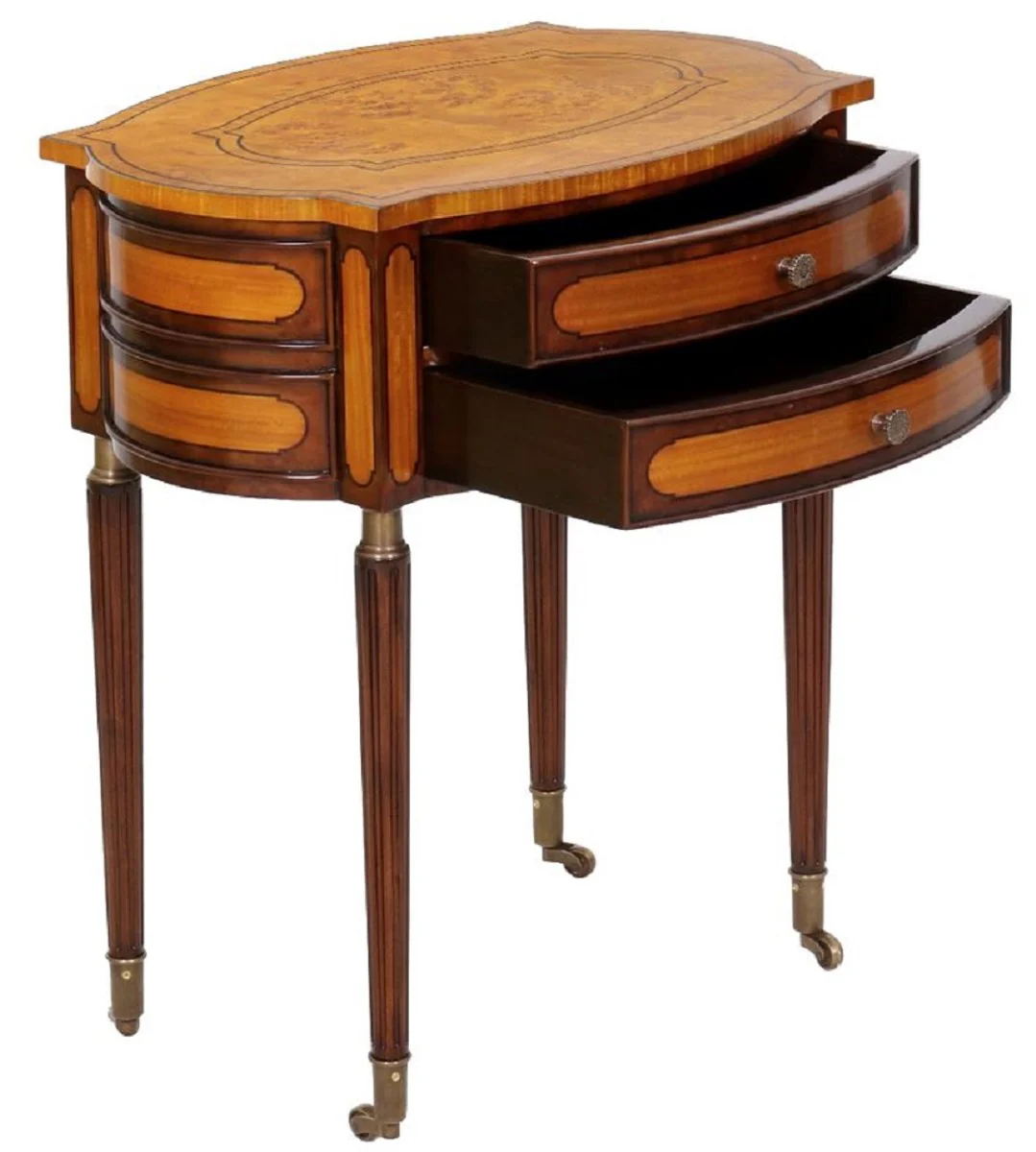 Casa Padrino mesita de noche Art Nouveau de lujo marr¨®n claro / marr¨®n oscuro - Elegante mesita de noche de madera maciza con 2 cajones y ruedas - Muebles de Dormitorio Barroco y Art Nouveau