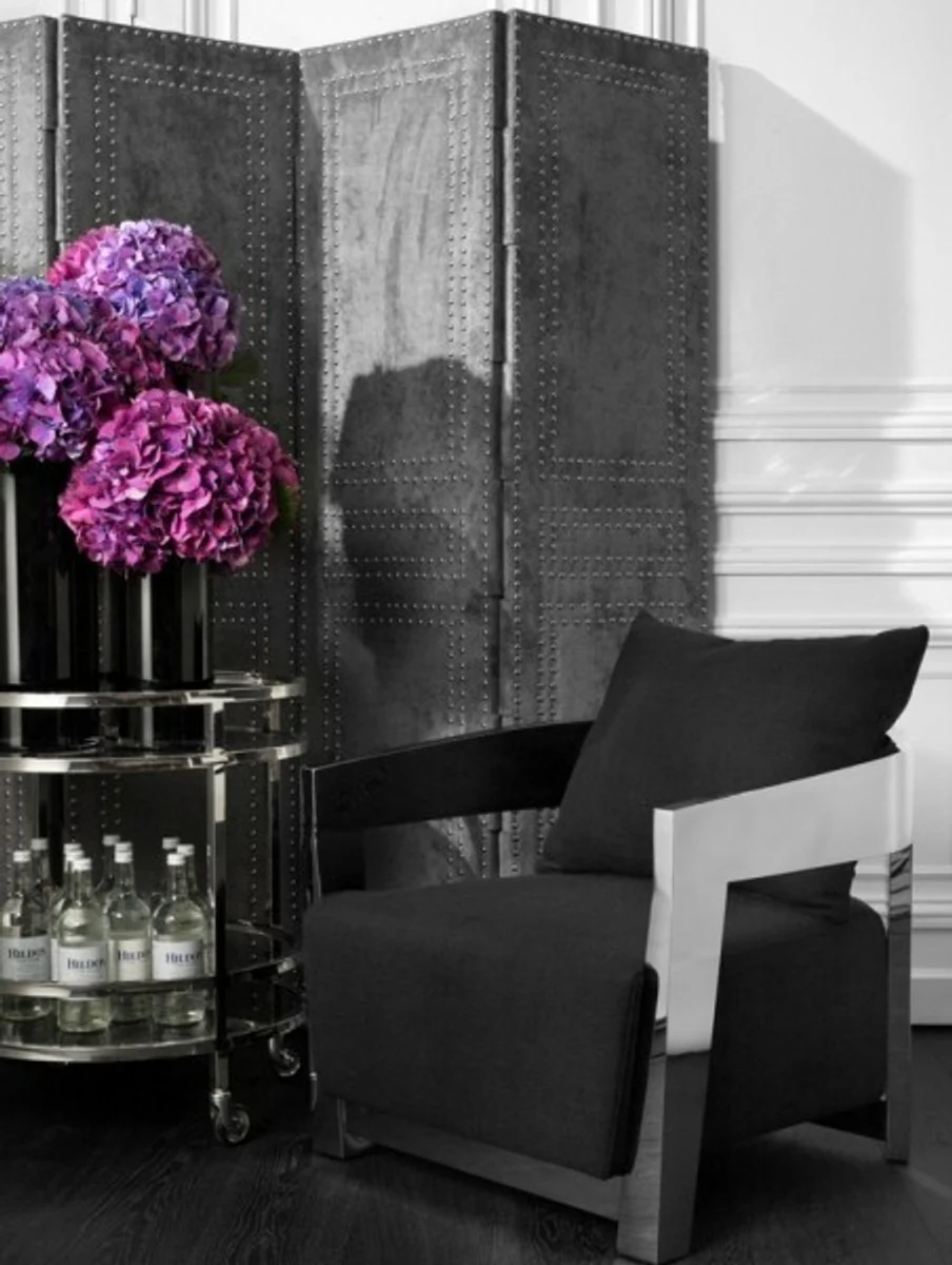 Casa Padrino luxury Bar Trolley trolley round steel plated / black glass - Luxury Hotel & Restaurant Furniture Trolley