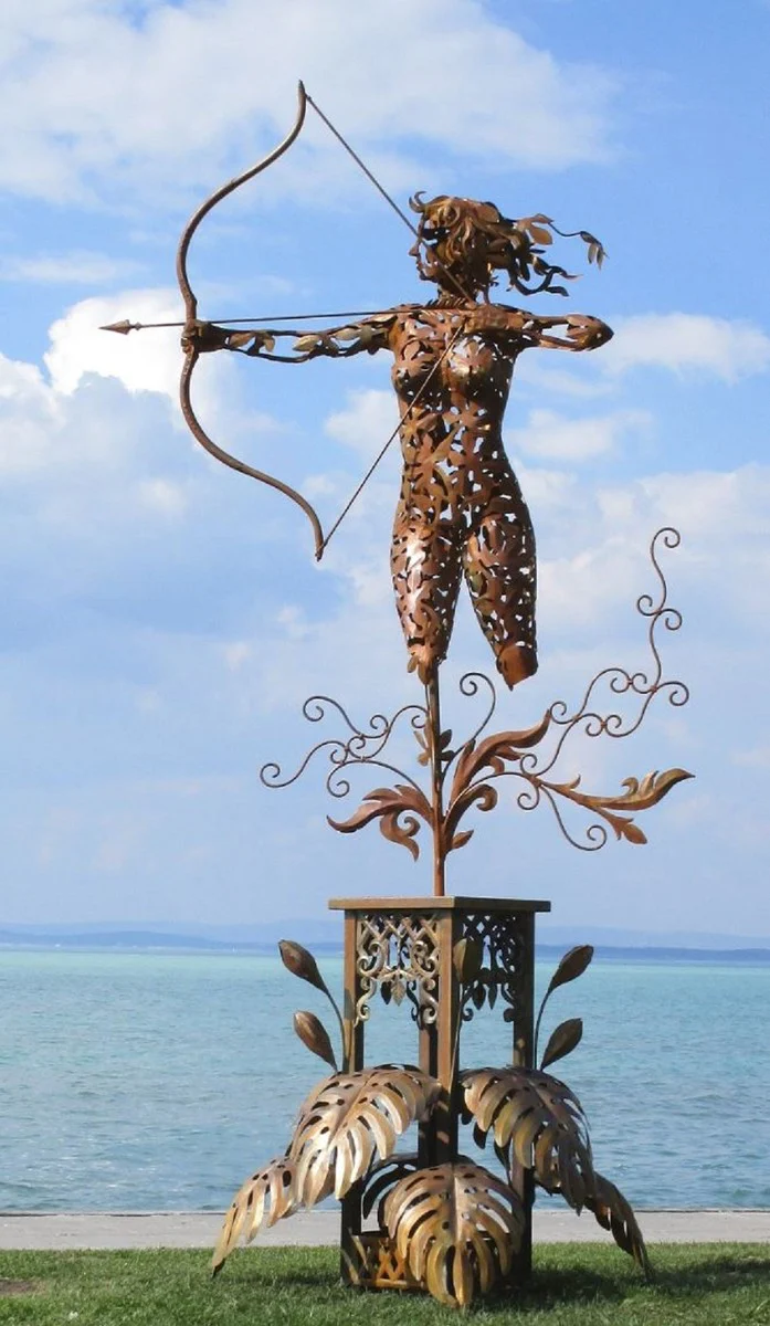 Casa Padrino escultura de jardín de lujo de acero mujer con lazo oxido 160 x 100 x A. 328 cm - Figura de decoración de jardín hecha a mano - Decoración de jardín de lujo