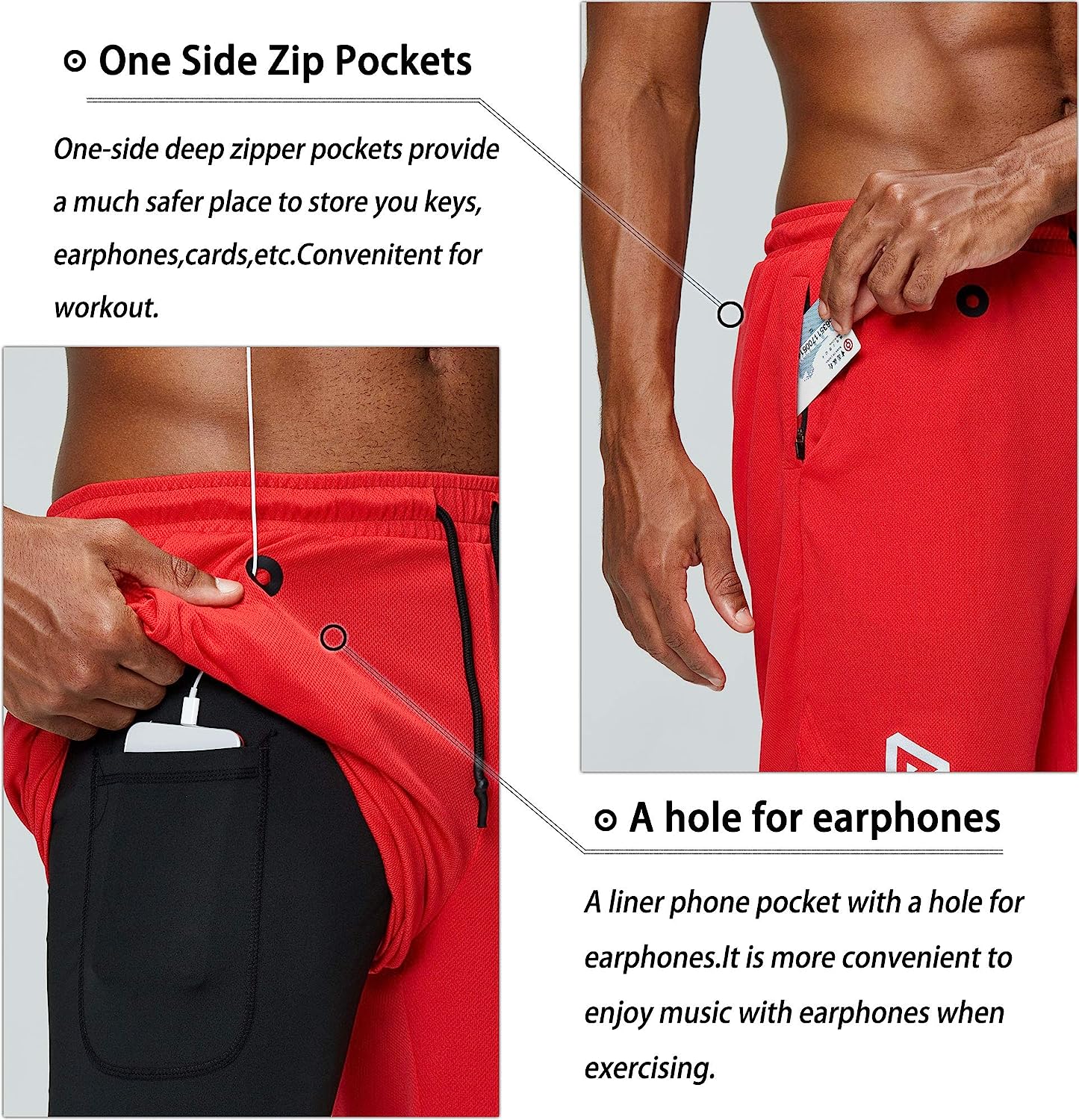 Men's 2 in 1 Running Shorts Gym Workout Quick Dry Mens Shorts with Phone Pocket
