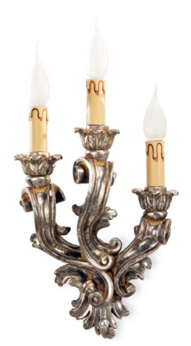 Casa Padrino lámpara de pared barroco de lujo plata antigua 23 x 14 x A. 41 cm - Magnífico aplique de estilo barroco - Calidad de lujo - Hecho en Italia