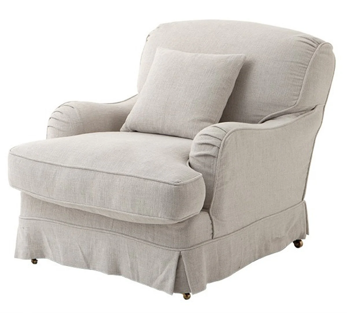 Chesterfield luxury linen wingback chair Vintage Naturale Casa Padrino - Club Chairs
