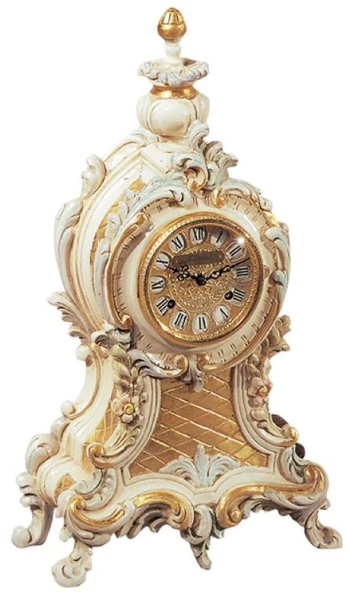Casa Padrino reloj de mesa barroco de lujo crema / blanco / oro - Magnífico reloj de estilo barroco - Reloj de sobremesa barroco tallado a mano - Calidad de lujo - Hecho en Italia