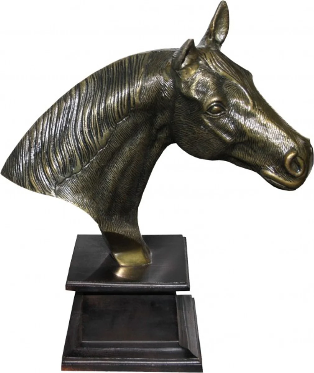 Casa Padrino Luxury statue horse figure on wooden base Antique gold / brown H 39 cm - animal sculpture